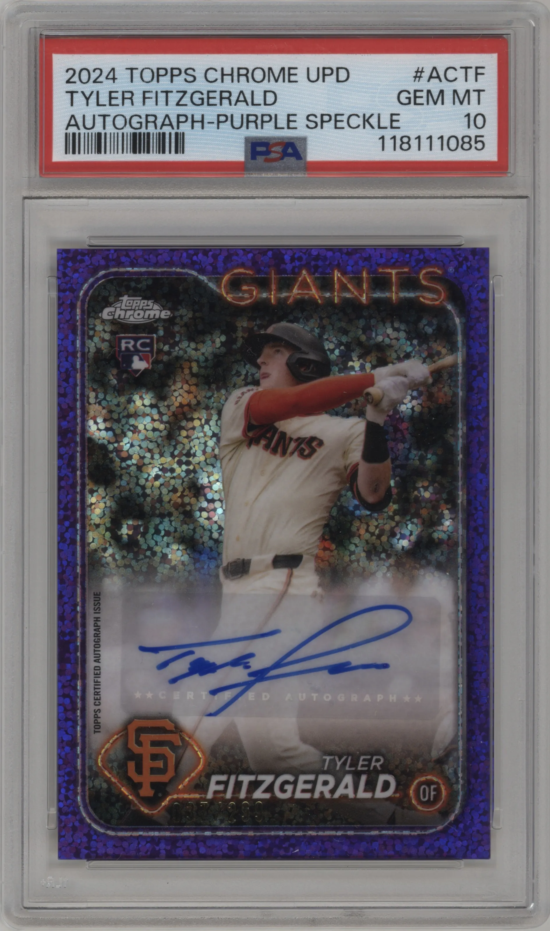 2024 Topps Chrome Update Auto Tyler Fitzgerald Purple Speckle Refractor #AC-TF PSA 10