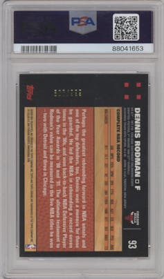 Dennis Rodman from the 2007-08 Topps Chrome set featuring a Refractor parallel graded by PSA and given an overall grade of 10.