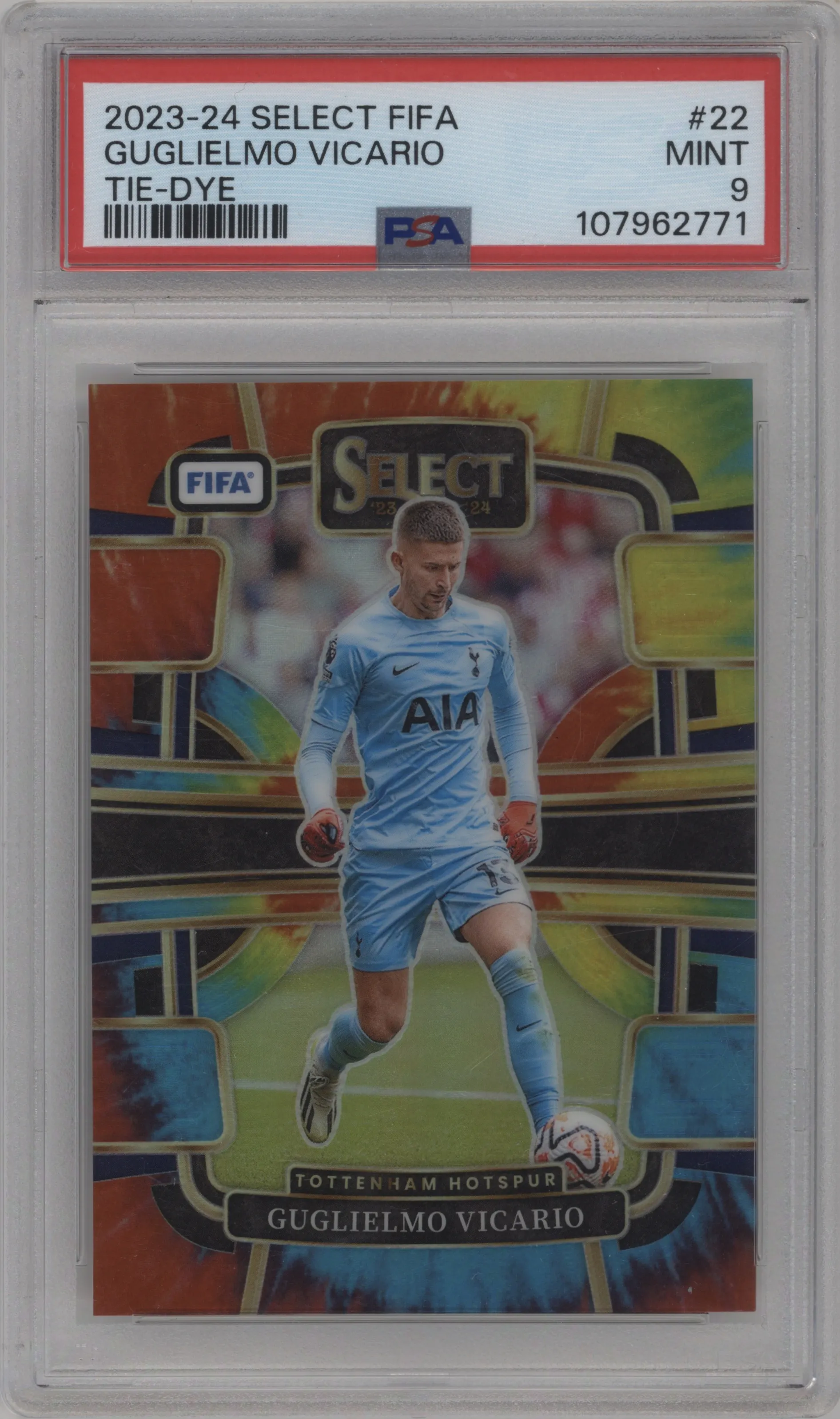 2023 Panini Select FIFA Guglielmo Vicario Tie-Dye #22 PSA 9
