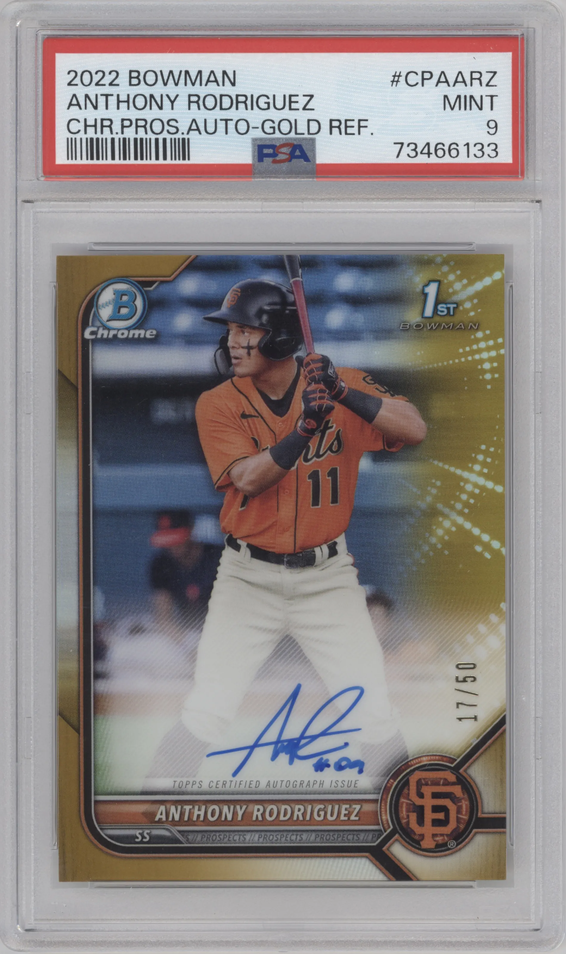 2022 Bowman Chr.Pros.Auto Anthony Rodriguez Gold Refractor PSA 9