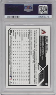 Corbin Carroll from the 2023 Topps Chrome set featuring a Magenta Speckle Ref. parallel graded by PSA and given an overall grade of 10.