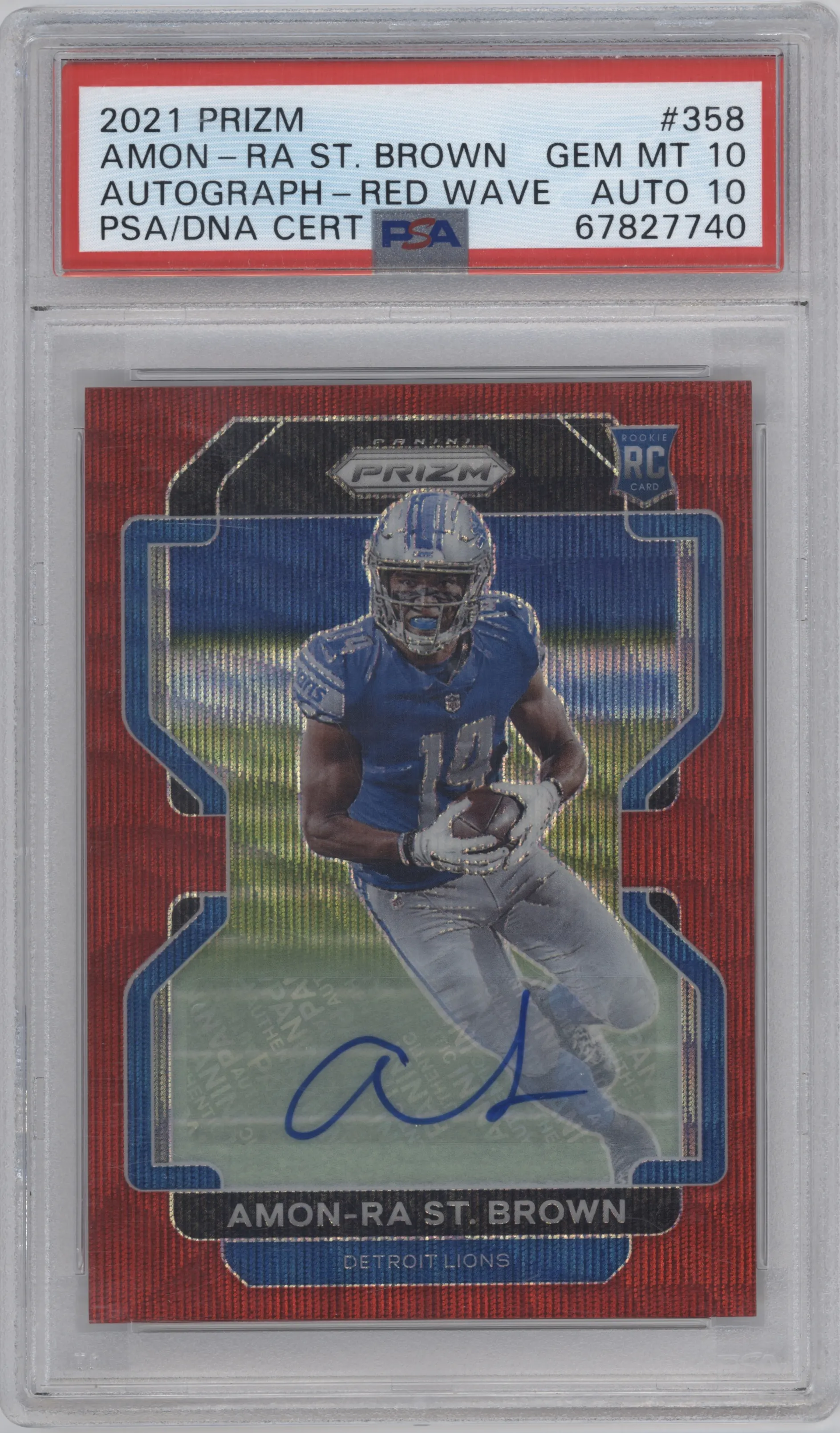 2021 Panini Prizm Rke.Auto Amon-Ra St. Brown Red Wave #358 PSA 10