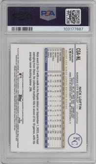 Nick Loftin from the 2024 Topps Gilded Collection set featuring a Rose Gold/Gold parallel graded by PSA and given an overall grade of 10.