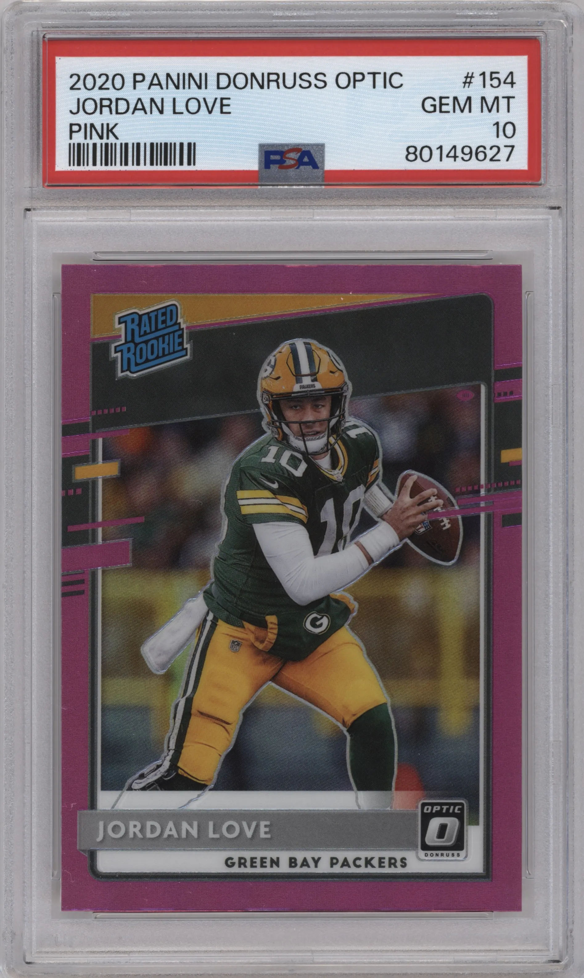 2020 Panini Donruss Optic Rated Rookie Jordan Love Pink PSA 10