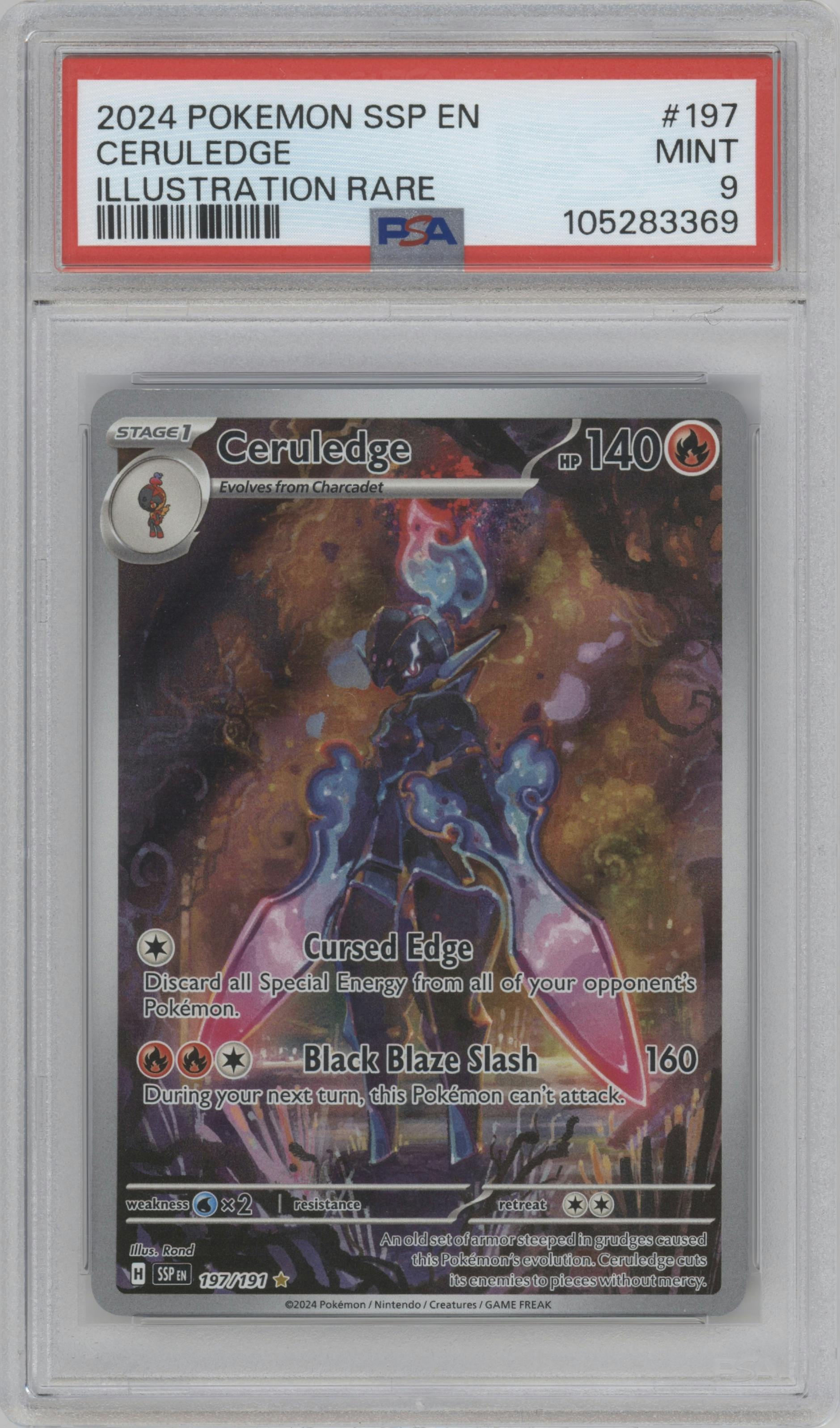 Ceruledge from the 2024 Pokemon SV set graded by PSA and given an overall grade of 9.