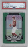 Jayden Daniels from the 2024 Panini Prizm set featuring a Green Prizm parallel graded by PSA and given an overall grade of 10.