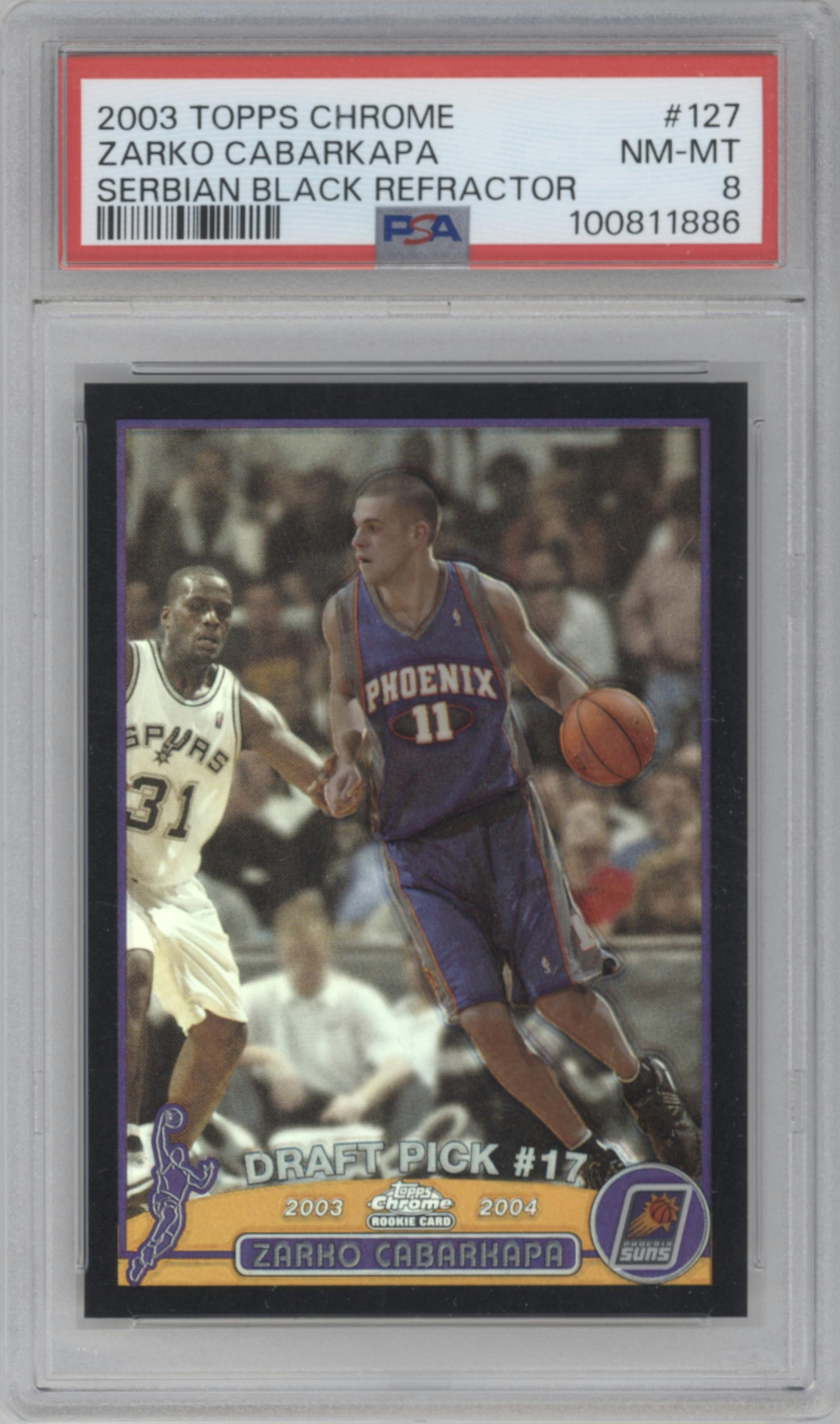 Zarko Cabarkapa from the 2003-04 Topps Chrome set featuring a Black Refractor parallel graded by PSA and given an overall grade of 8.