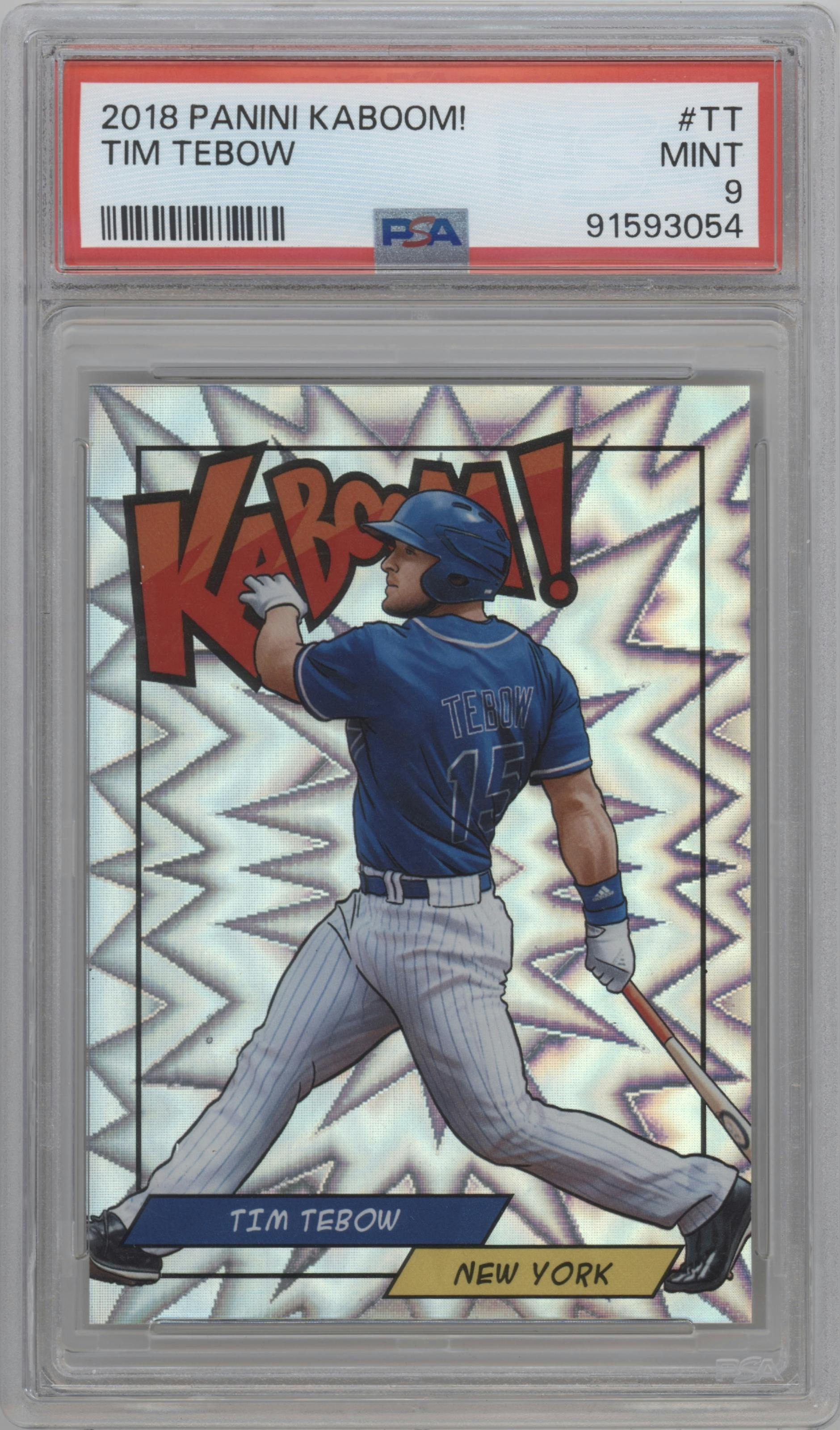 Tim Tebow from the 2018 Panini Kaboom Rewards Multi-Sport set graded by PSA and given an overall grade of 9.