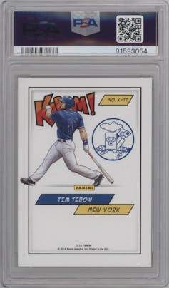 Tim Tebow from the 2018 Panini Kaboom Rewards Multi-Sport set graded by PSA and given an overall grade of 9.