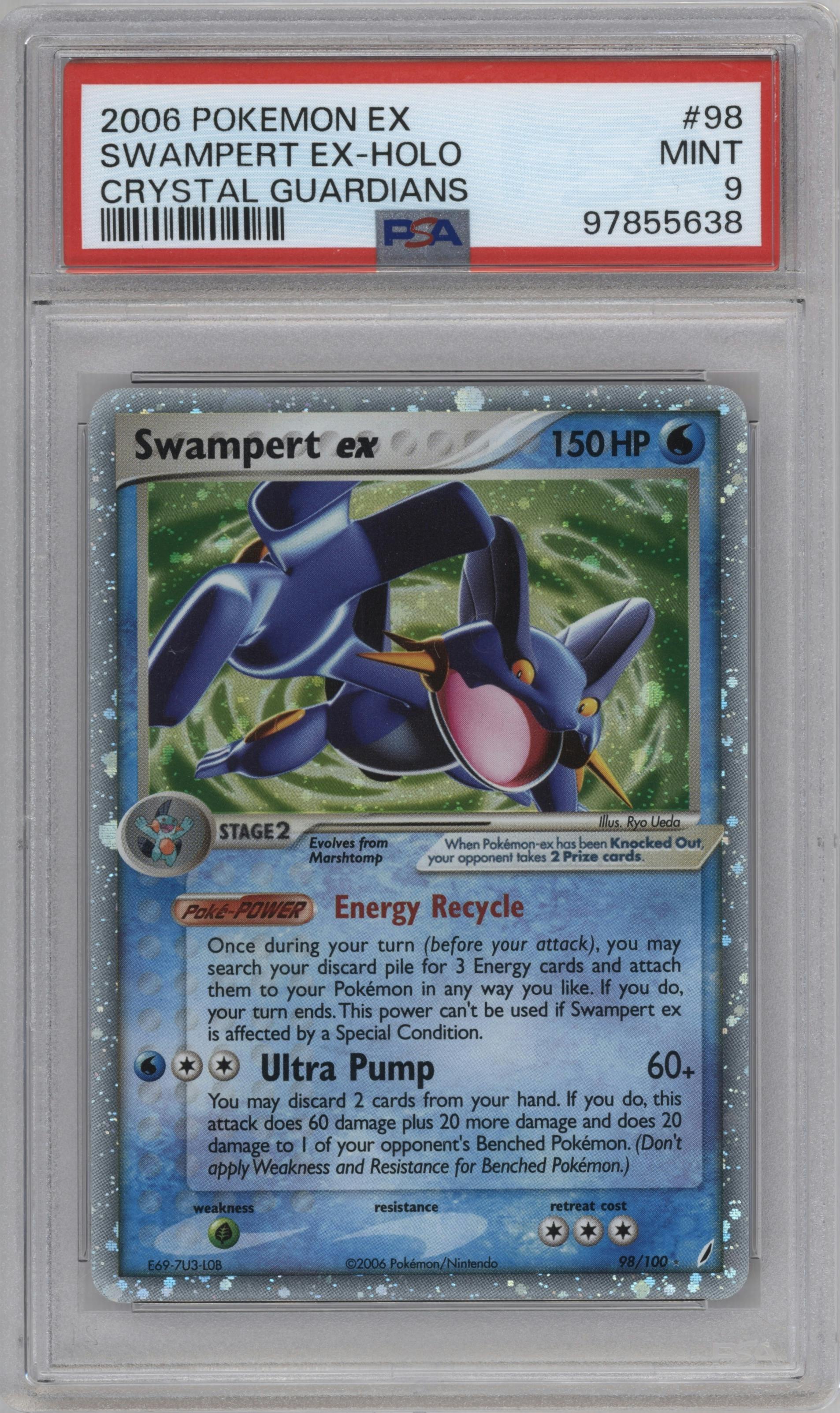 Swampert ex from the 2006 Pokemon EX set graded by PSA and given an overall grade of 9.