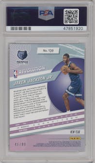 Jaren Jackson Jr. from the 2018-19 Panini Revolution  set featuring a Chinese New Year Emerald parallel graded by PSA and given an overall grade of 9.