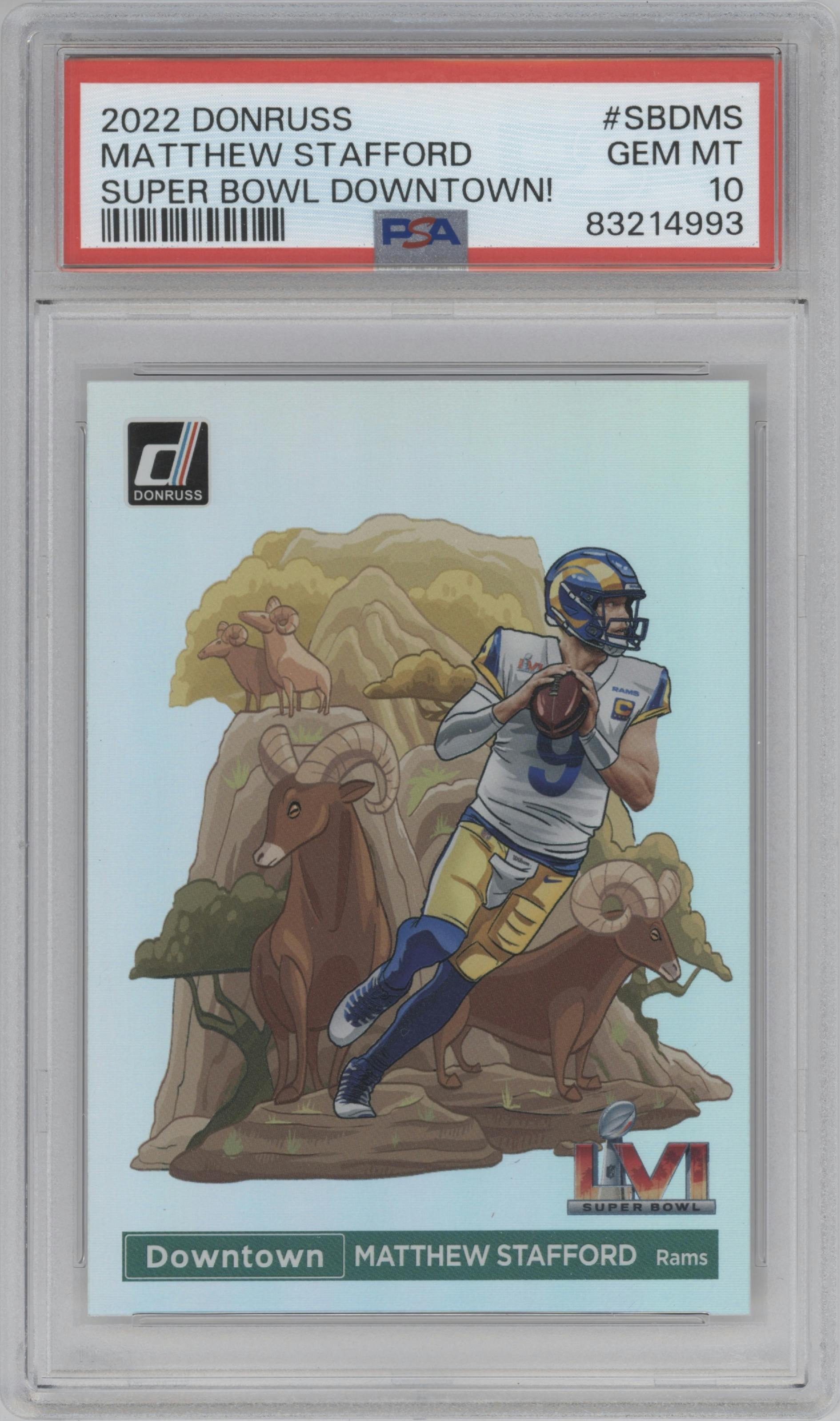 Matthew Stafford from the 2022 Panini Donruss set graded by PSA and given an overall grade of 10.