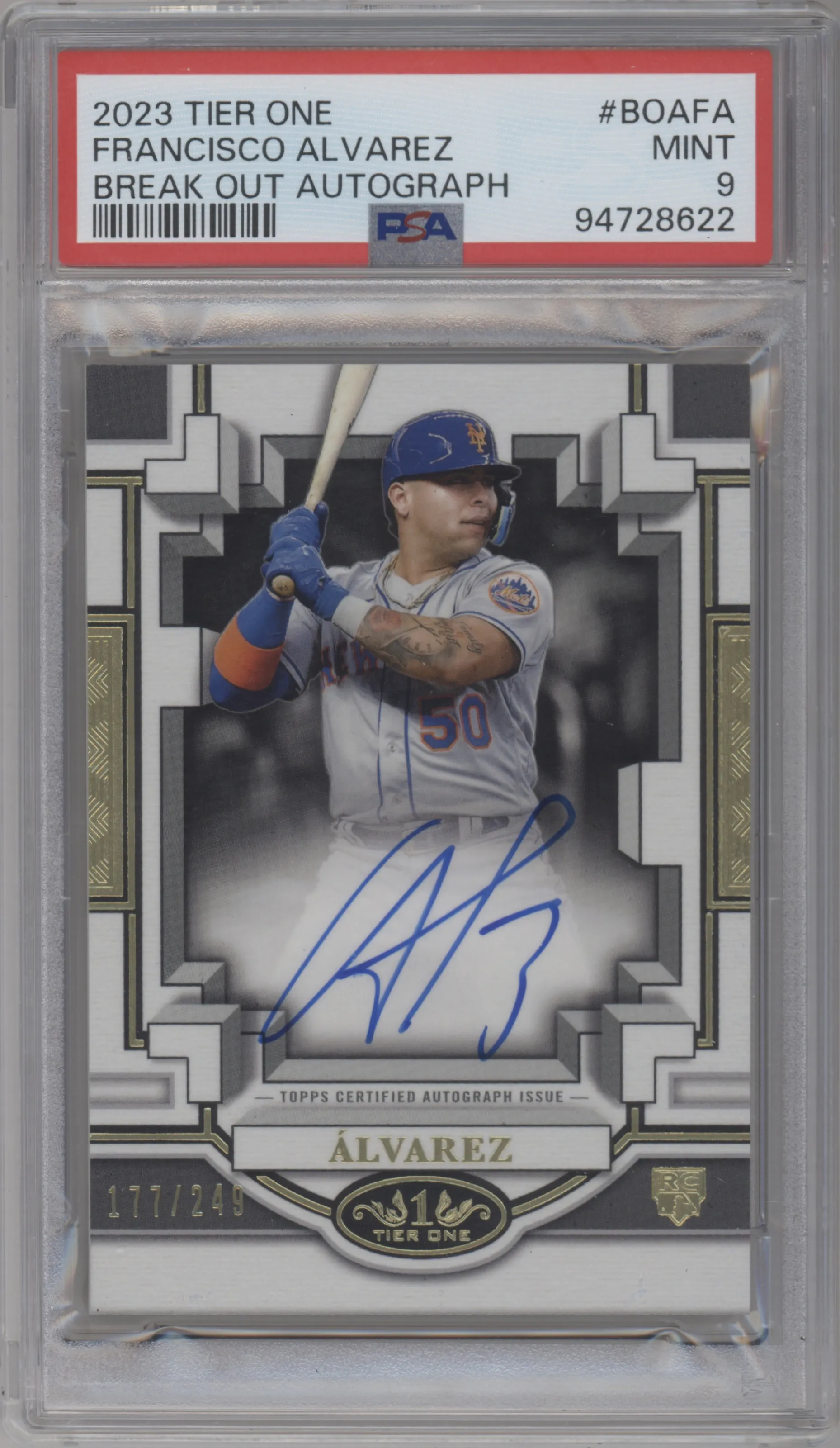 2023 Topps Tier One Break Out Auto Francisco Alvarez PSA 9