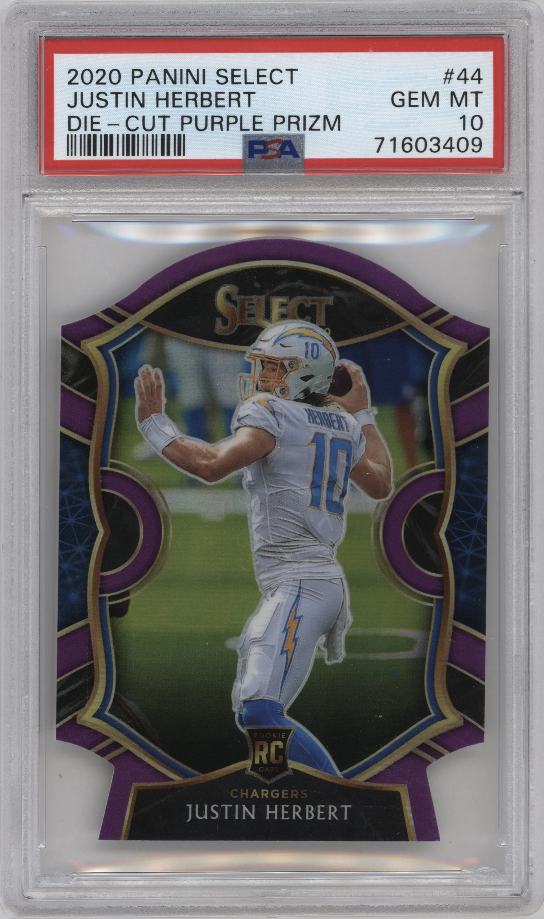 2020 Panini Select Justin Herbert Die-Cut Purple #44 PSA 10