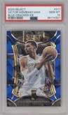 Victor Wembanyama from the 2023-24 Panini Select  set featuring a Blue Cracked Ice parallel graded by PSA and given an overall grade of 10.