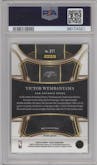 Victor Wembanyama from the 2023-24 Panini Select  set featuring a Blue Cracked Ice parallel graded by PSA and given an overall grade of 10.