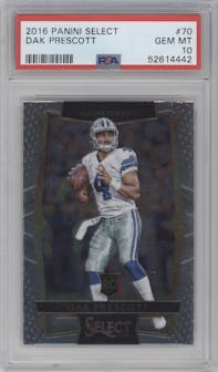 Dak Prescott from the 2016 Panini Select set graded by PSA and given an overall grade of 10.