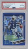 Josh Downs from the 2023 Donruss Optic set featuring a Hyper Blue parallel graded by PSA and given an overall grade of 10.