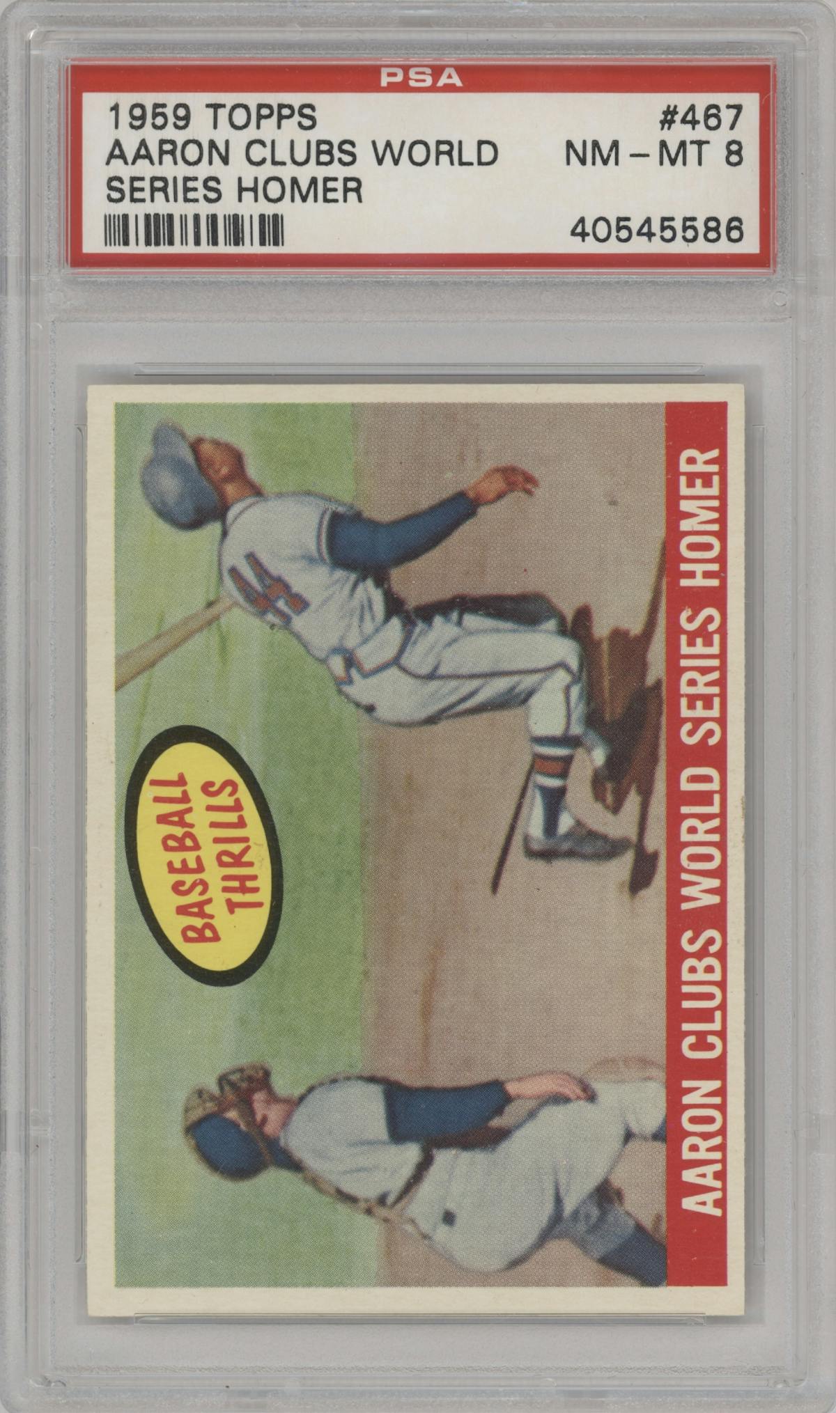 Hank Aaron from the 1959 Topps set graded by PSA and given an overall grade of 8.