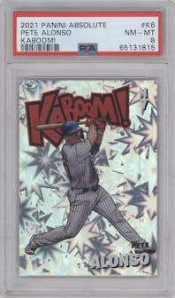 Pete Alonso from the 2021 Panini Absolute set graded by PSA and given an overall grade of 8.