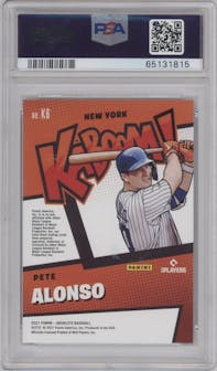 Pete Alonso from the 2021 Panini Absolute set graded by PSA and given an overall grade of 8.