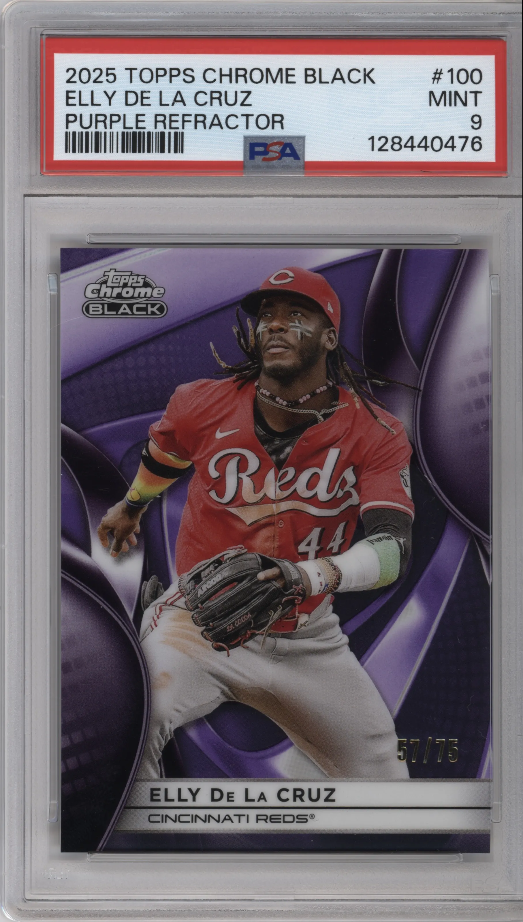 2025 Topps Chrome Black Elly De La Cruz Purple Refractor #100 PSA 9