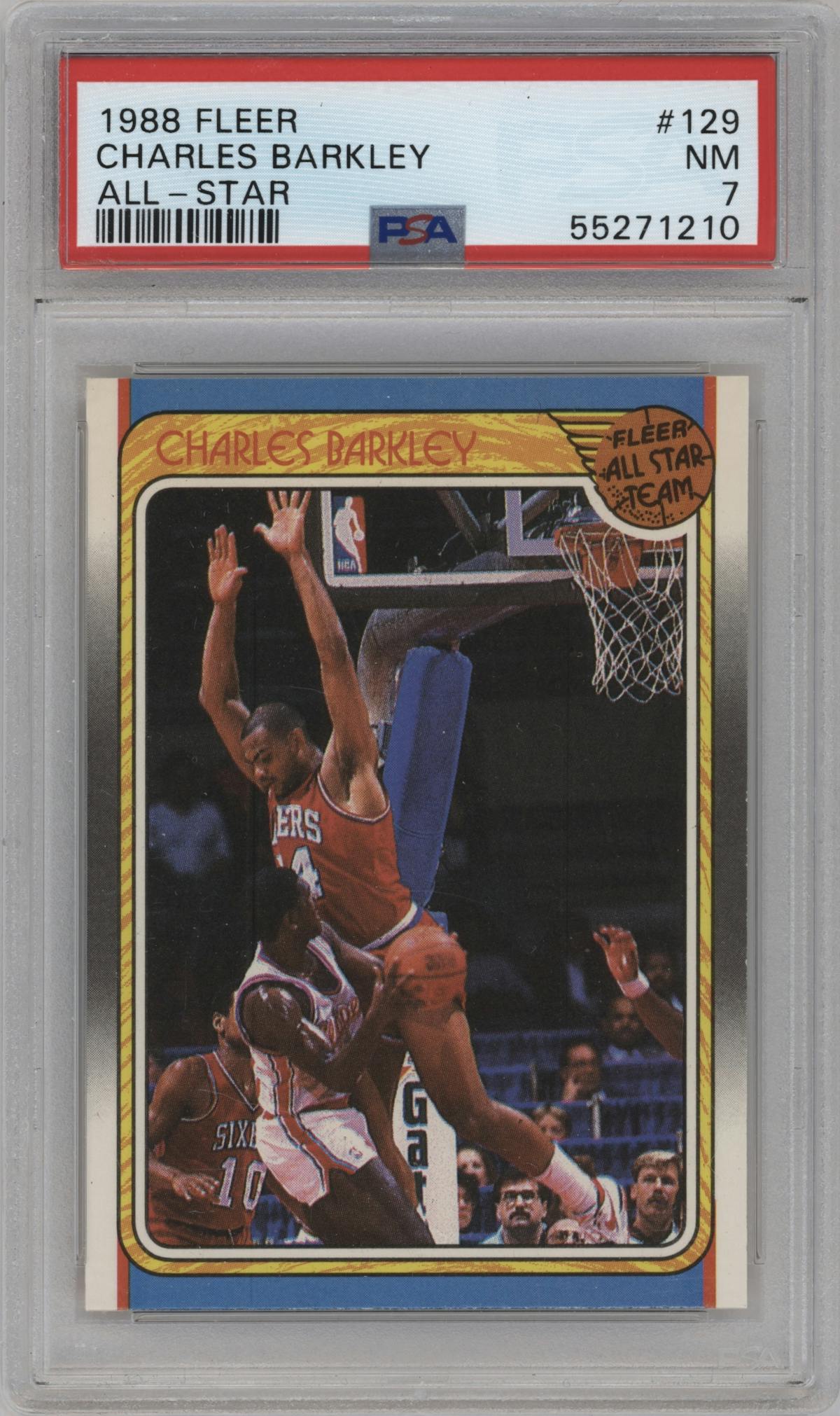 Charles Barkley from the 1988-89 Fleer set graded by PSA and given an overall grade of 7.
