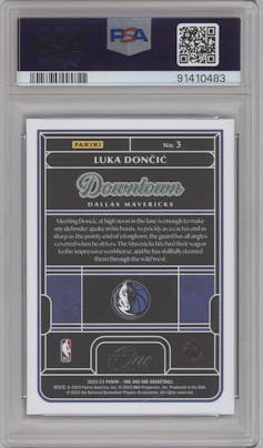 Luka Doncic from the 2022-23 Panini One and One set graded by PSA and given an overall grade of 10.