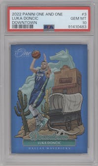 Luka Doncic from the 2022-23 Panini One and One set graded by PSA and given an overall grade of 10.