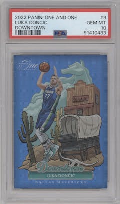 Luka Doncic from the 2022-23 Panini One and One set graded by PSA and given an overall grade of 10.