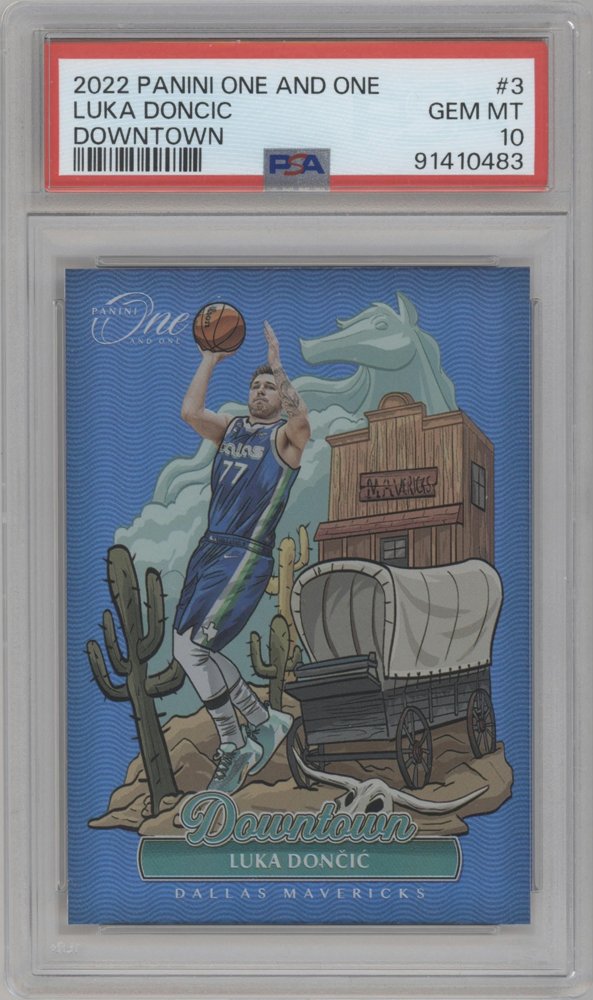 Luka Doncic from the 2022-23 Panini One and One set graded by PSA and given an overall grade of 10.