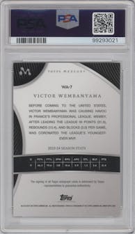 Victor Wembanyama from the 2023-24 Topps Mercury set featuring a Refractor parallel graded by PSA and given an overall grade of 10.