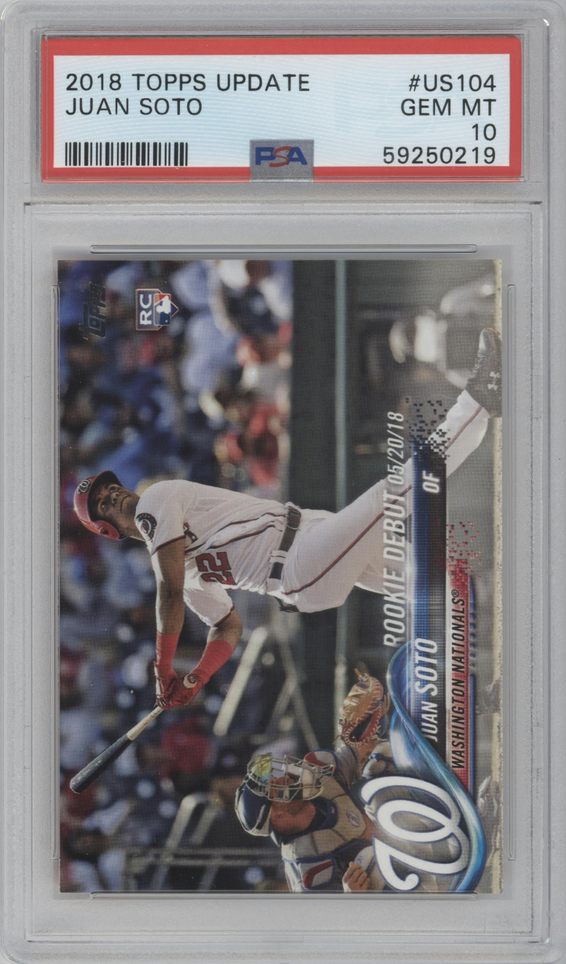 Juan Soto from the 2018 Topps Update set graded by PSA and given an overall grade of 10.