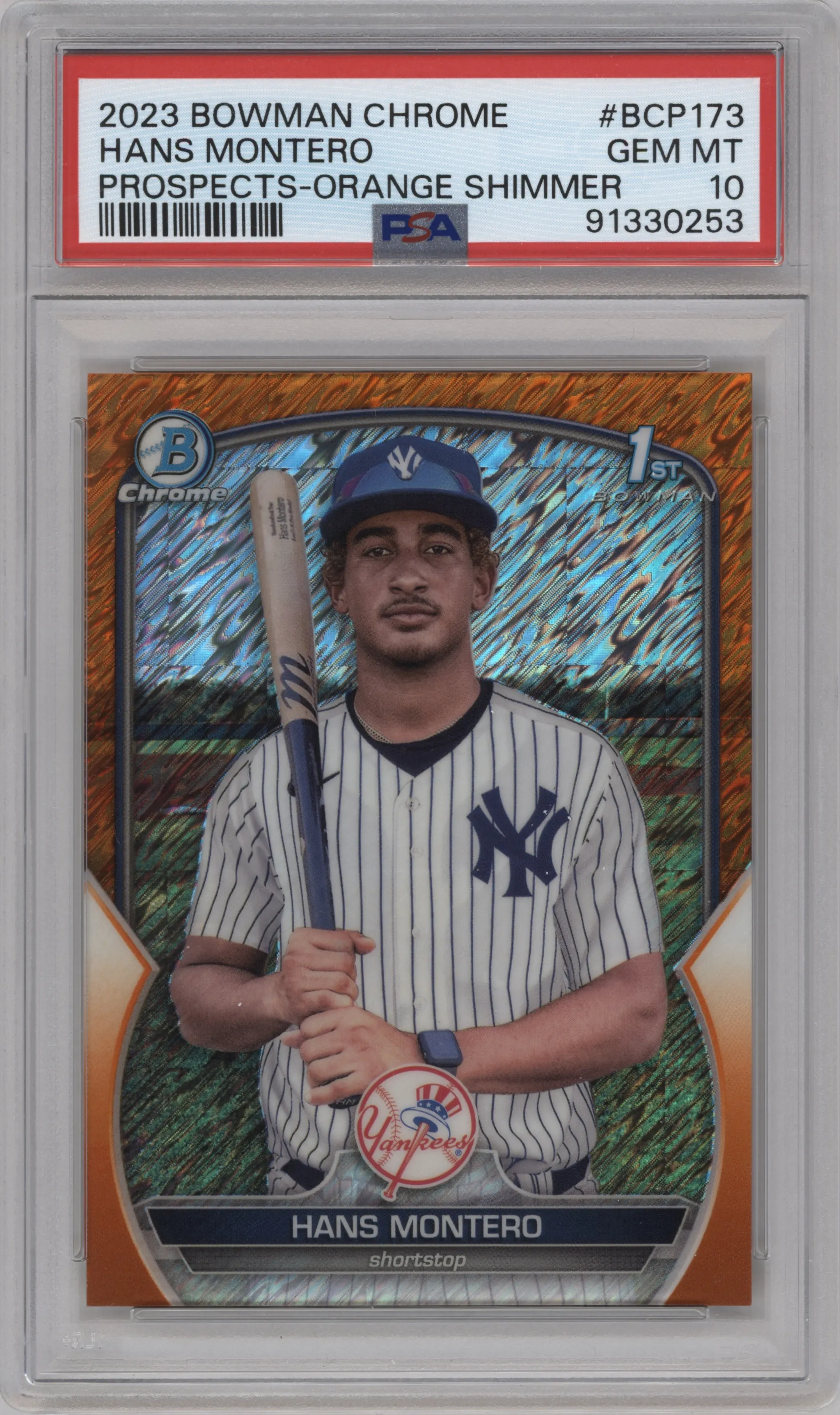 2023 Bowman Chrome Prospect Hans Montero Orange Shimmer Refractor #BCP-173 PSA 10