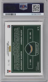 Justin Herbert/Quentin Johnston from the 2024 Donruss Optic set featuring a Gold parallel graded by PSA and given an overall grade of 10.