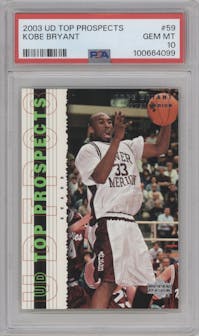 Kobe Bryant from the 2003 UD Top Prospects set graded by PSA and given an overall grade of 10.