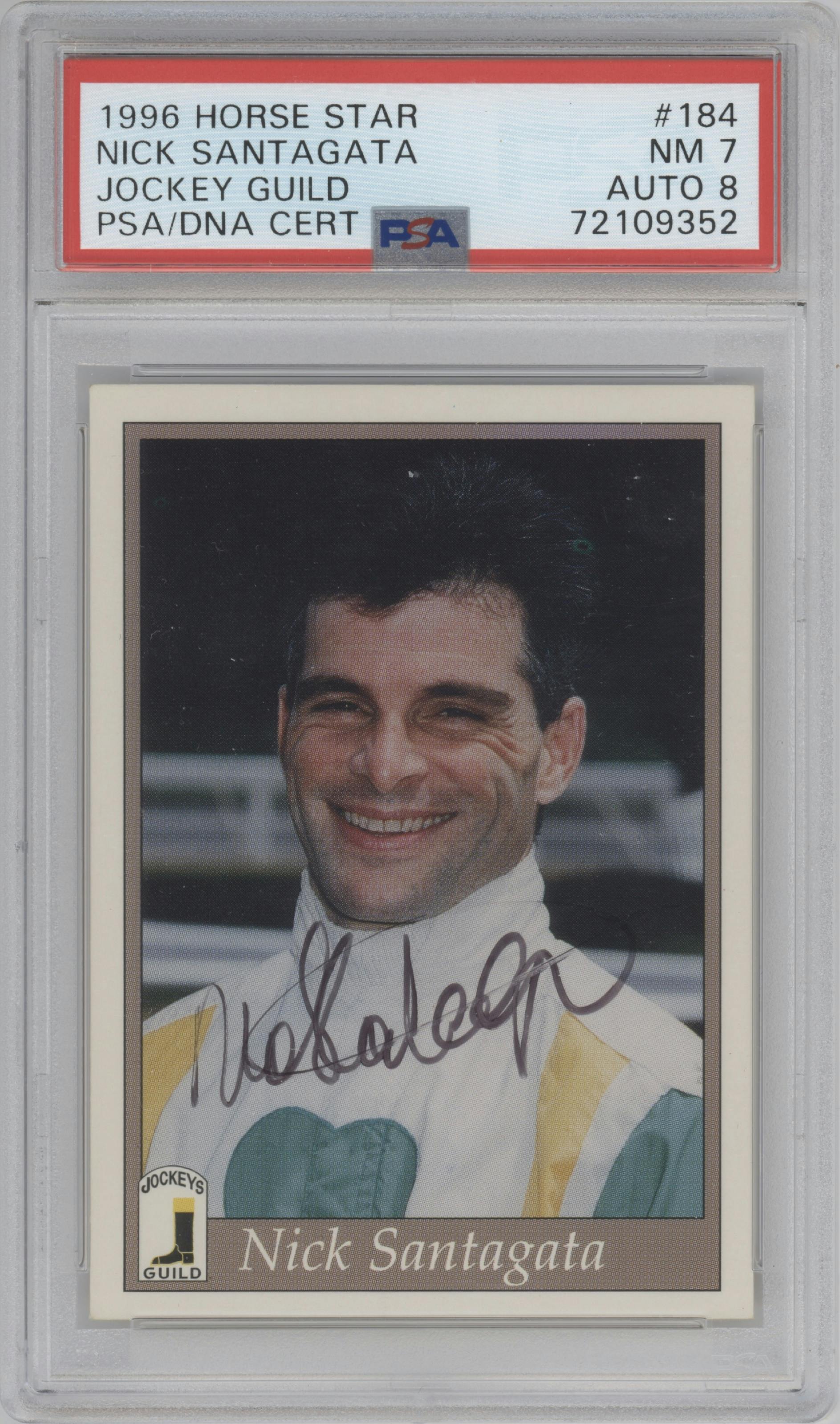 Nick Santagata from the 1996 Jockey Star Jockeys' Guild set graded by PSA and given an overall grade of 7.