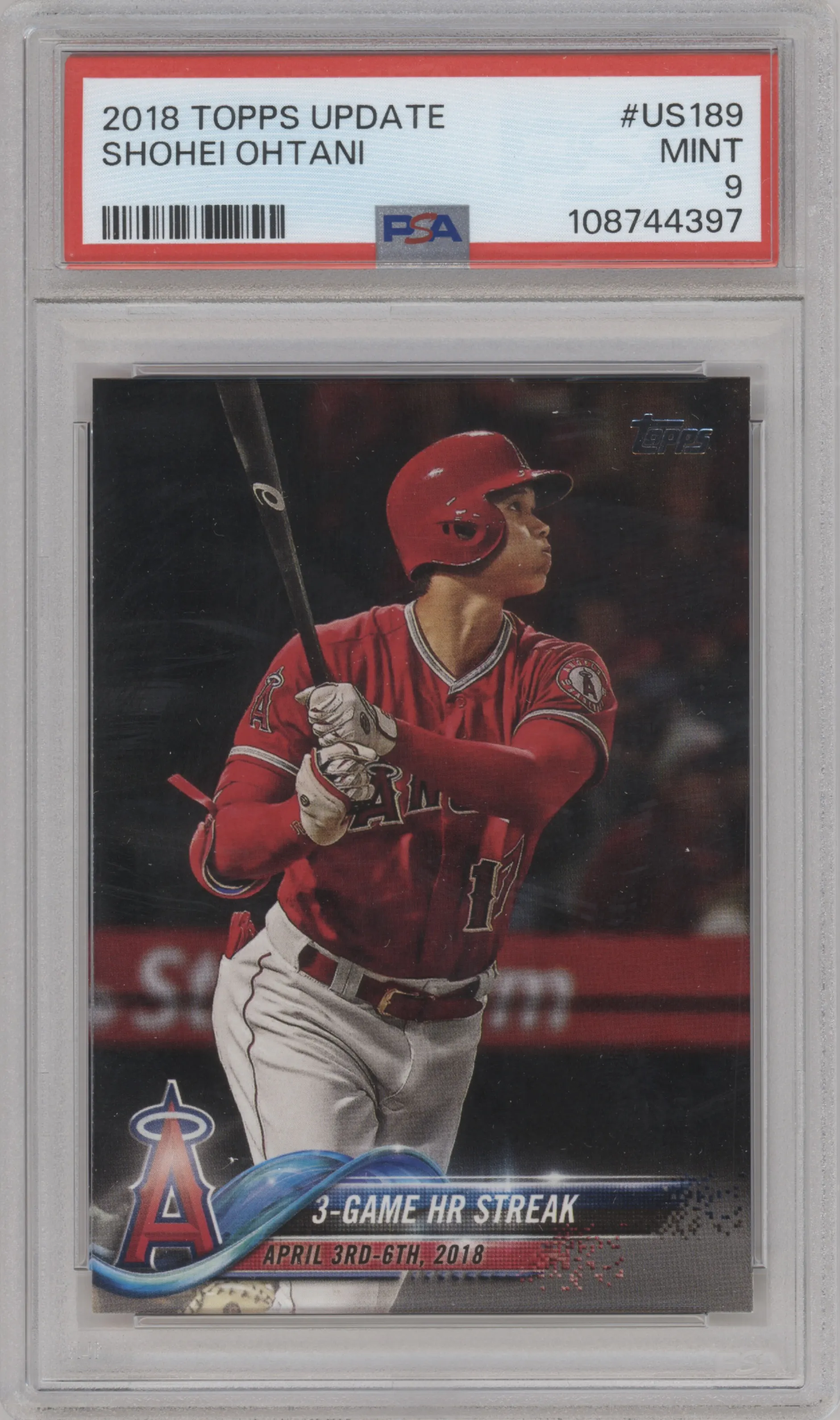Shohei Ohtani from the 2018 Topps Update set graded by PSA and given an overall grade of 9.