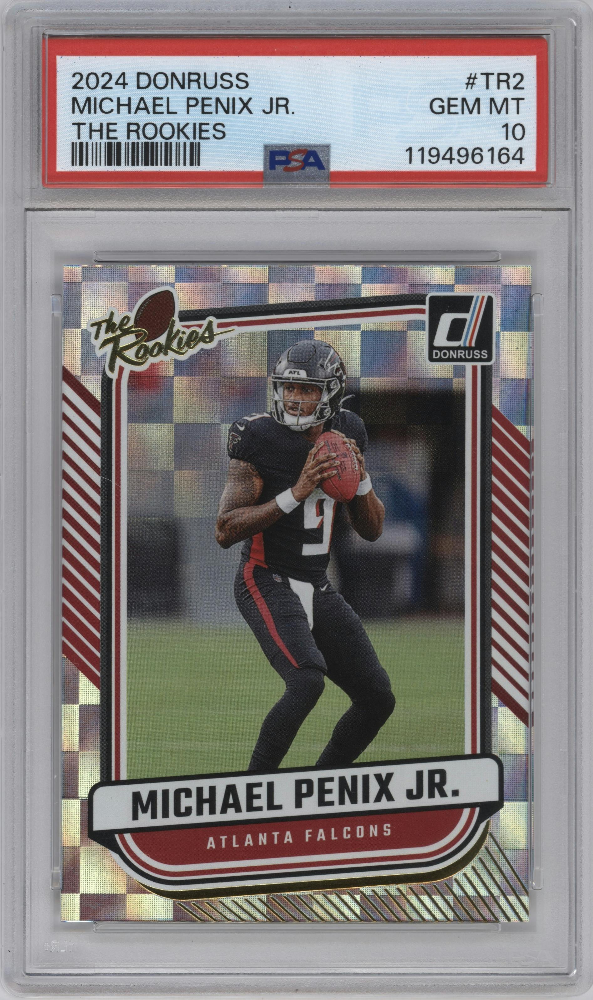 Michael Penix Jr. from the 2024 Donruss set graded by PSA and given an overall grade of 10.