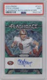 Steve Young from the 2023 Panini Prizm set featuring a Green Scope parallel graded by PSA and given an overall grade of 9.
