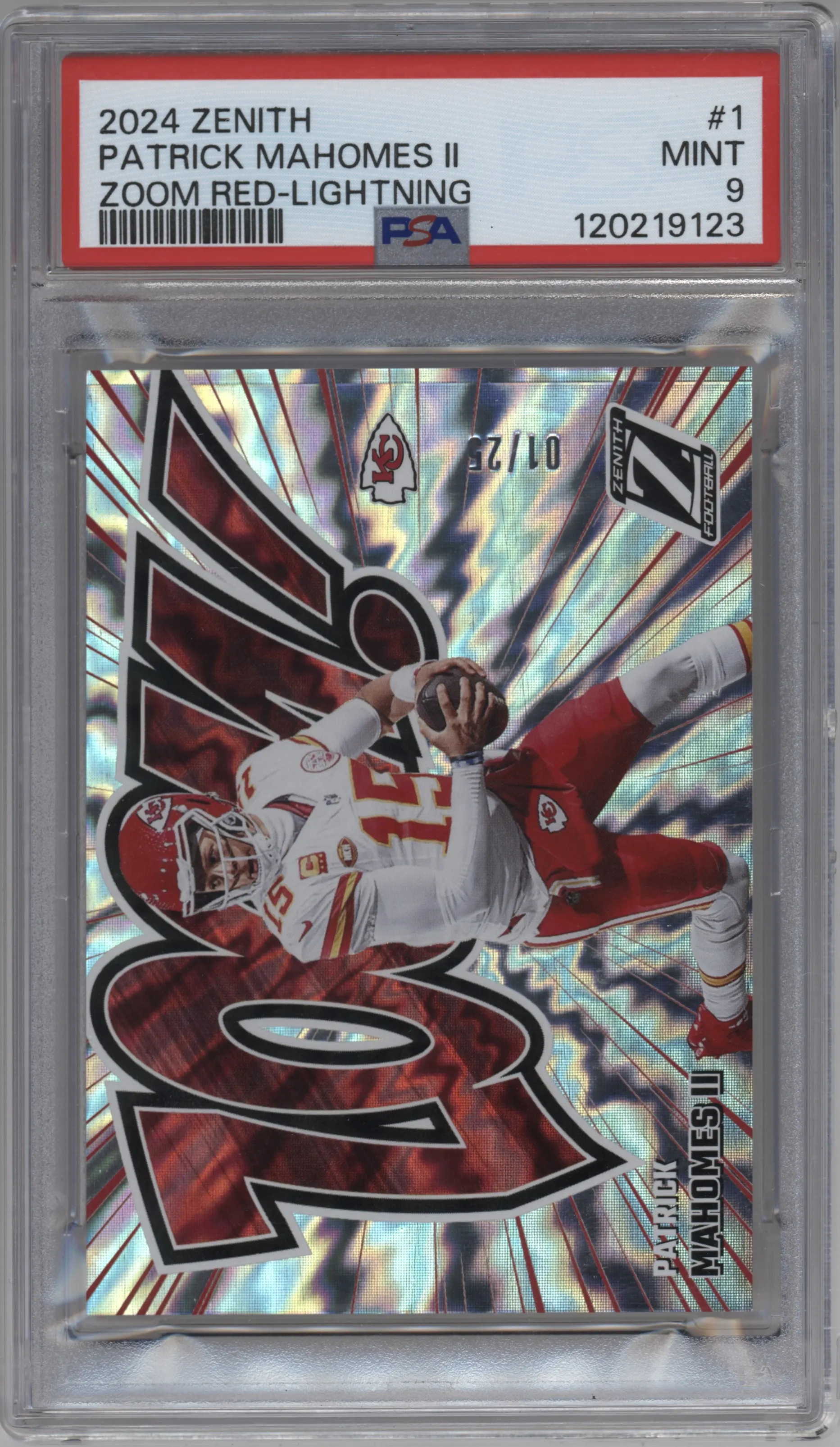 2024 Panini Zenith Zoom! Patrick Mahomes II Red Lightning #1 PSA 9