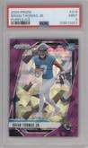 Brian Thomas Jr. from the 2024 Panini Prizm set featuring a Purple Ice parallel graded by PSA and given an overall grade of 9.