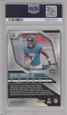 Brian Thomas Jr. from the 2024 Panini Prizm set featuring a Purple Ice parallel graded by PSA and given an overall grade of 9.