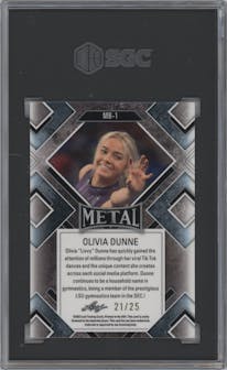 Olivia Dunne from the 2023 Leaf Metal set featuring a Tiger parallel graded by SGC and given an overall grade of 9.