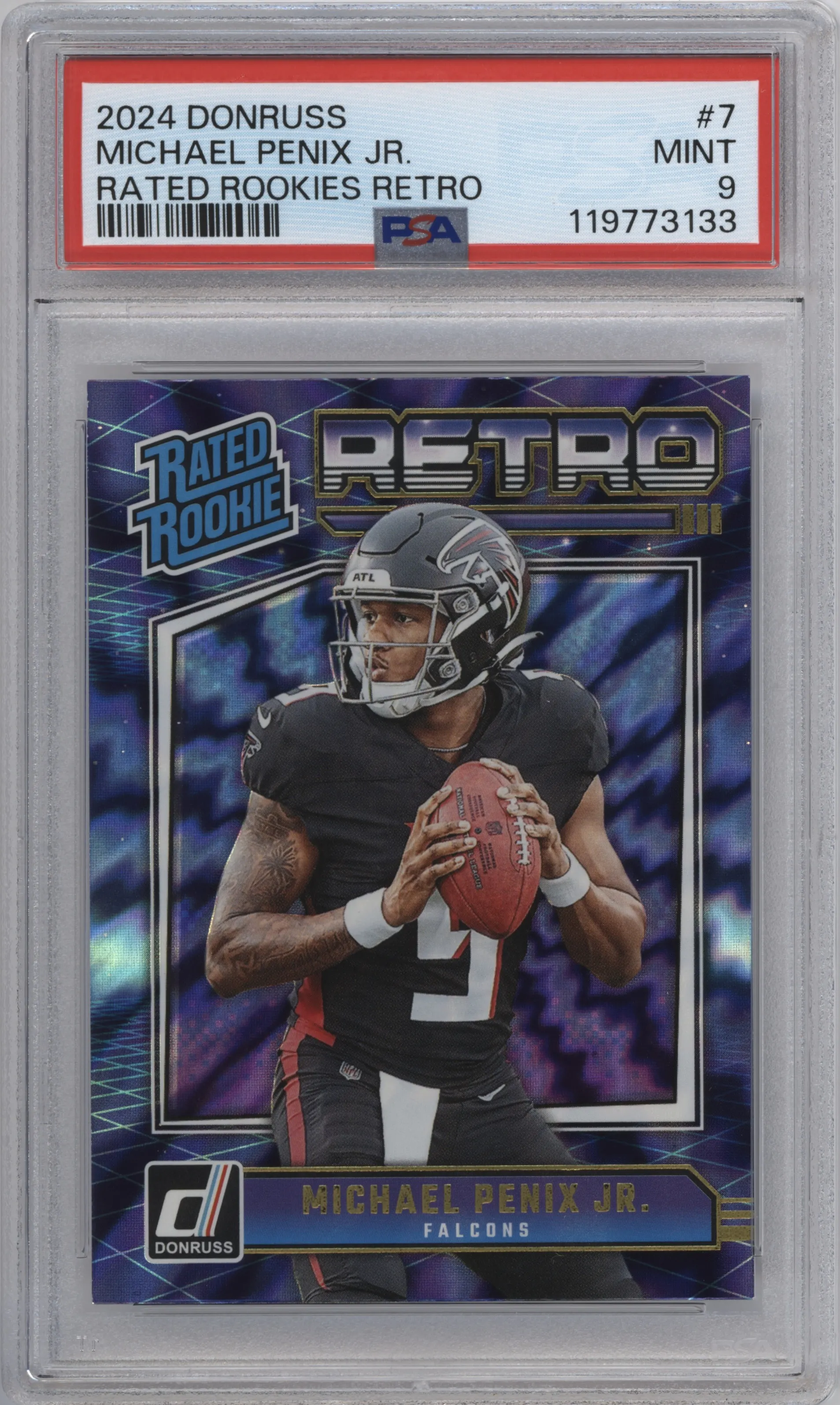 Michael Penix Jr. from the 2024 Donruss set graded by PSA and given an overall grade of 9.