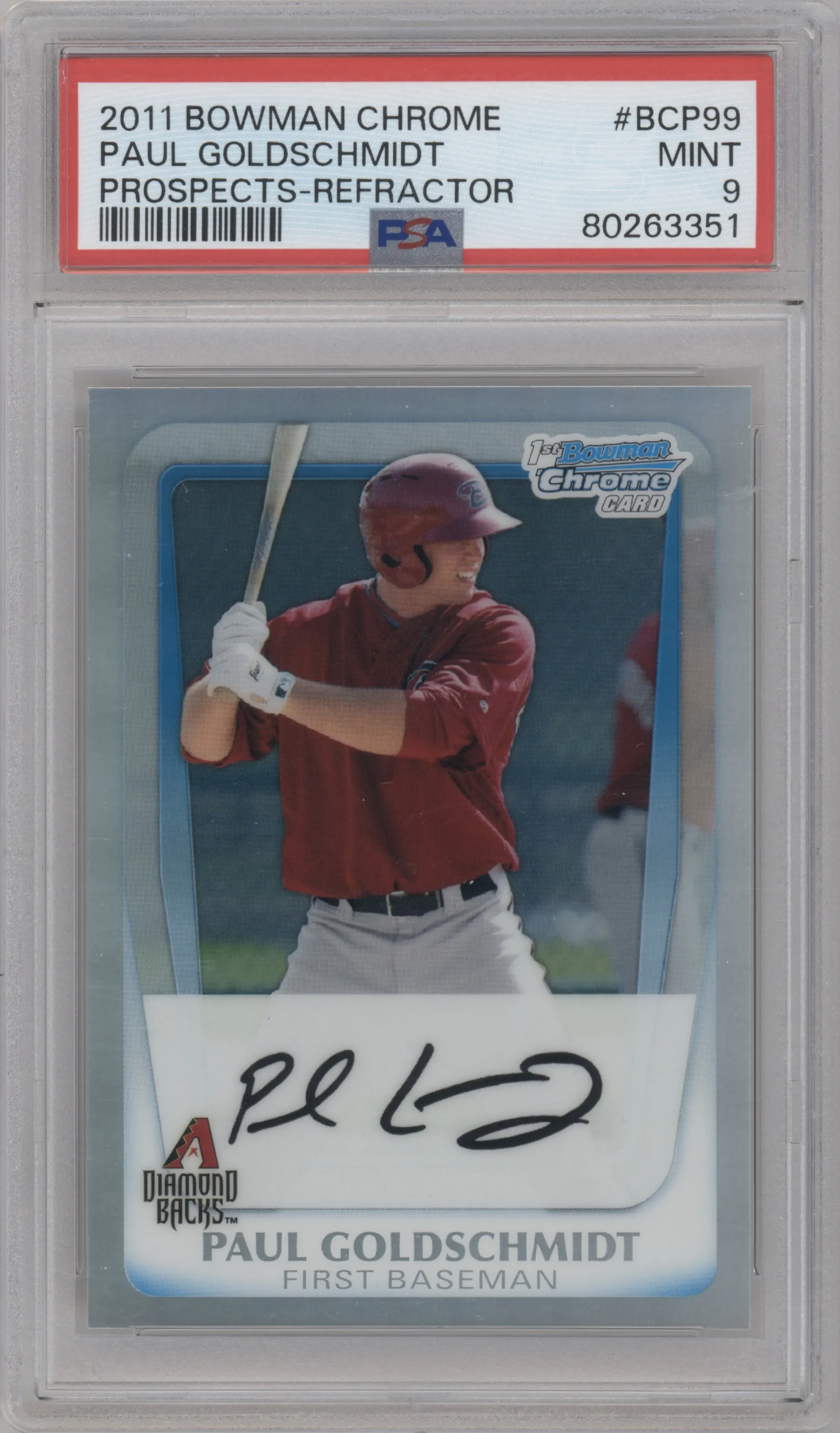 2011 Bowman Chr.Pros.Auto Paul Goldschmidt Refractor #BCP99 PSA 9