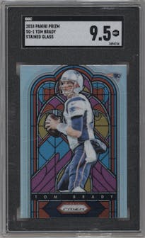 Tom Brady from the 2018 Panini Prizm set graded by SGC and given an overall grade of 9.5.