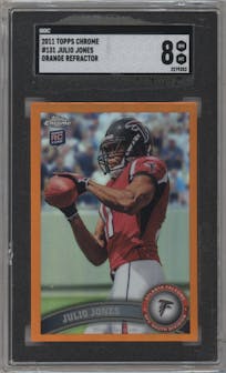 Julio Jones from the 2011 Topps Chrome set featuring a Orange Refractor parallel graded by SGC and given an overall grade of 8.