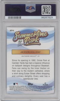 Jackson Holliday from the 2024 Topps Chrome set graded by PSA and given an overall grade of 10.