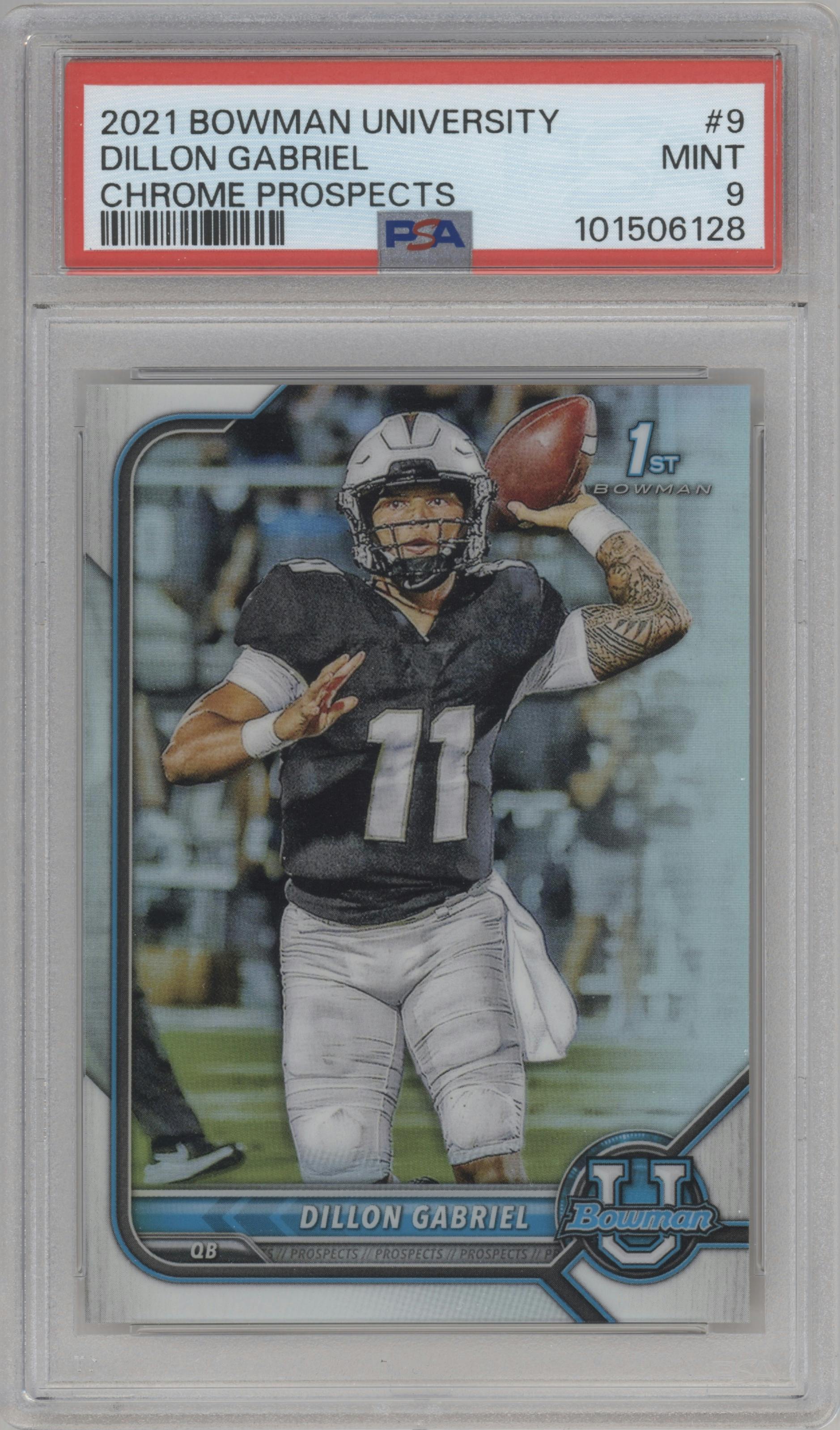 Dillon Gabriel from the 2021-22 Bowman University set graded by PSA and given an overall grade of 9.